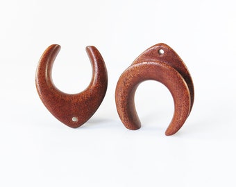 Mahogany Wood Teardrop Ear Weights: Platform Saddle Spreaders (11mm-51mm)