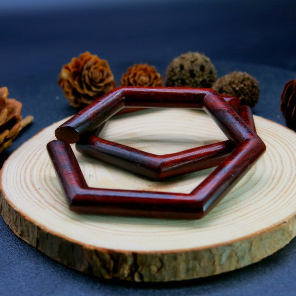 Red Wood Hexagon Ear Weight Hoops. Custom Wood Hoops. Unique Ear Weight Hoop Plugs for Stretched Ears. 0G 00G 1/2" 9/16" 5/8" 11/16" 3/4"