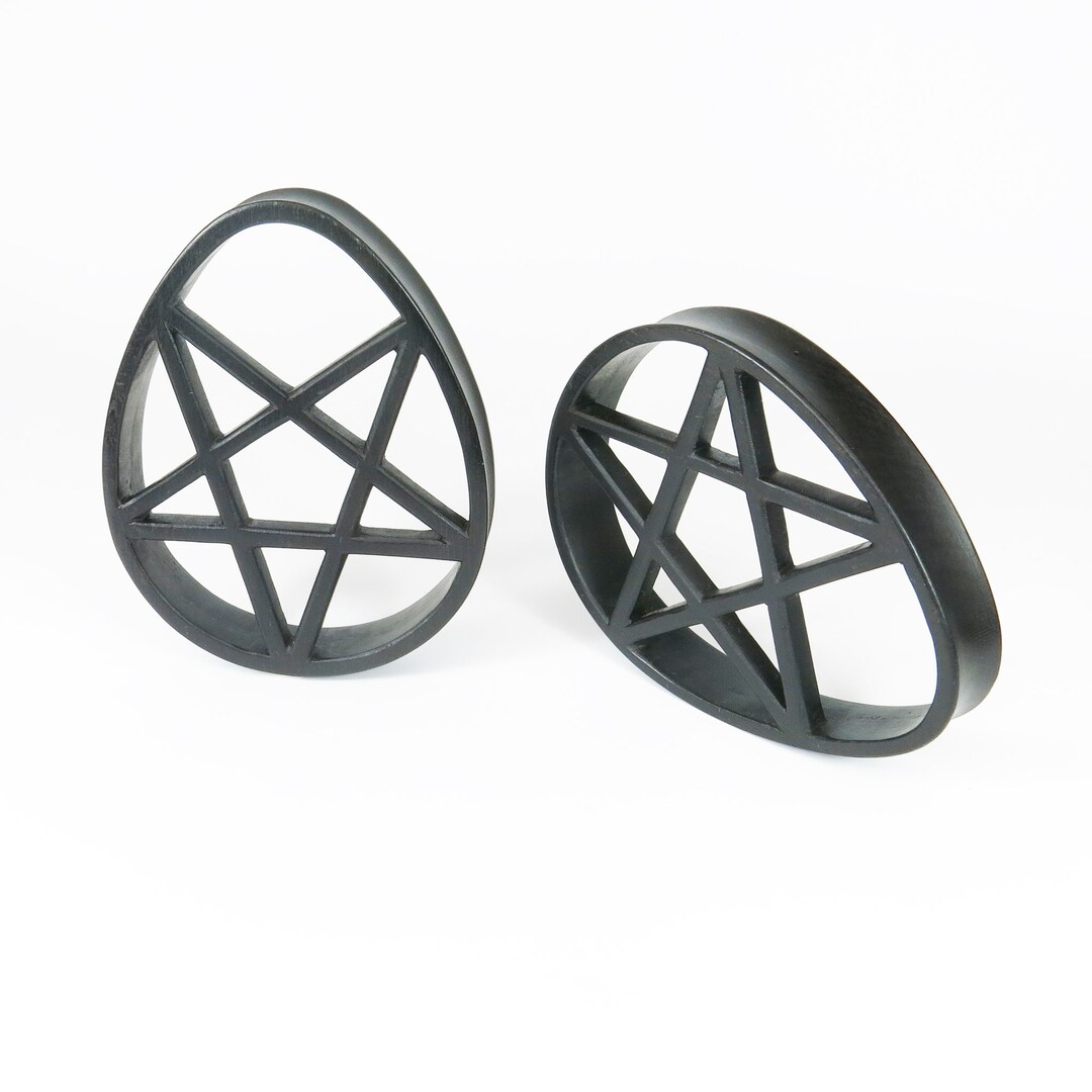 Big Gauge Dark Raintree Occult Star Teardrop Plugs I Carved Teardrop