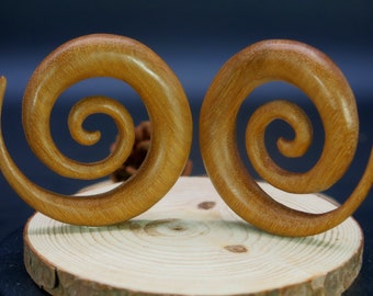 Blonde Raintree Wood Spiral Gauges: Hand Sanded Ear Plugs (Pair)