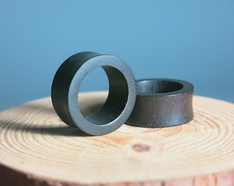 Pair of Black Wood Concave Tunnel Ear Plugs. Wooden Concave Eyelet Ear Gauges for Stretched Ears. Custom Wood Concave Tunnel Earrings.