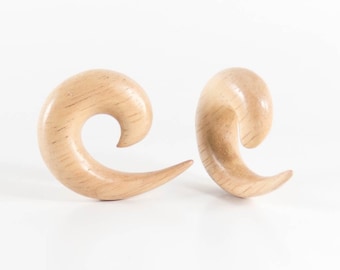 Handmade White Wood Ear Spiral Tapers: Stretching Gauges