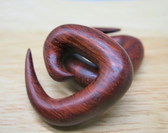 Handmade Blood Wood Tri Spiral Earring Tapers for Hanging Jewelry. Custom Natural Wood Gauged Ear Spirals for Earlobe Stretching and Dangle