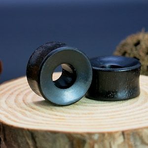 Pair of Black Wood Thick Wall Tunnel Eyelet Plugs. Minimalist Ear Tunnels for Ear Stretching. Handmade Thick Wall Tunnel Ear Plugs for
