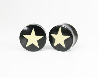 Buffalo Horn Star Vintage Reversible Graphic Plugs I Picture Gauge Horn I Organic Plug Gauges I Picture Ear Plugs I Enameled Plugs