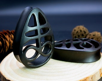 Big Gauge Dark Raintree Carved Leviathan Cross Teardrop Plugs I Carved Teardrop Plugs I Satanic Ear Plug From  1 3/8" (35mm) up to 3"(76mm)