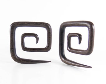 Dark Raintree Wood Square Spiral Gauges I Spiral Tapers I Spiral Wood Ear Plugs I Spiral Ear Piercing From 2G(6mm) to 19mm (3/4")