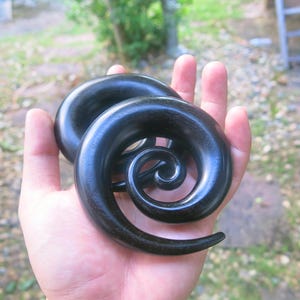 Dark Raintree Wood Super Spiral Ear Gauges: Wooden Tapers for Stretched Piercings