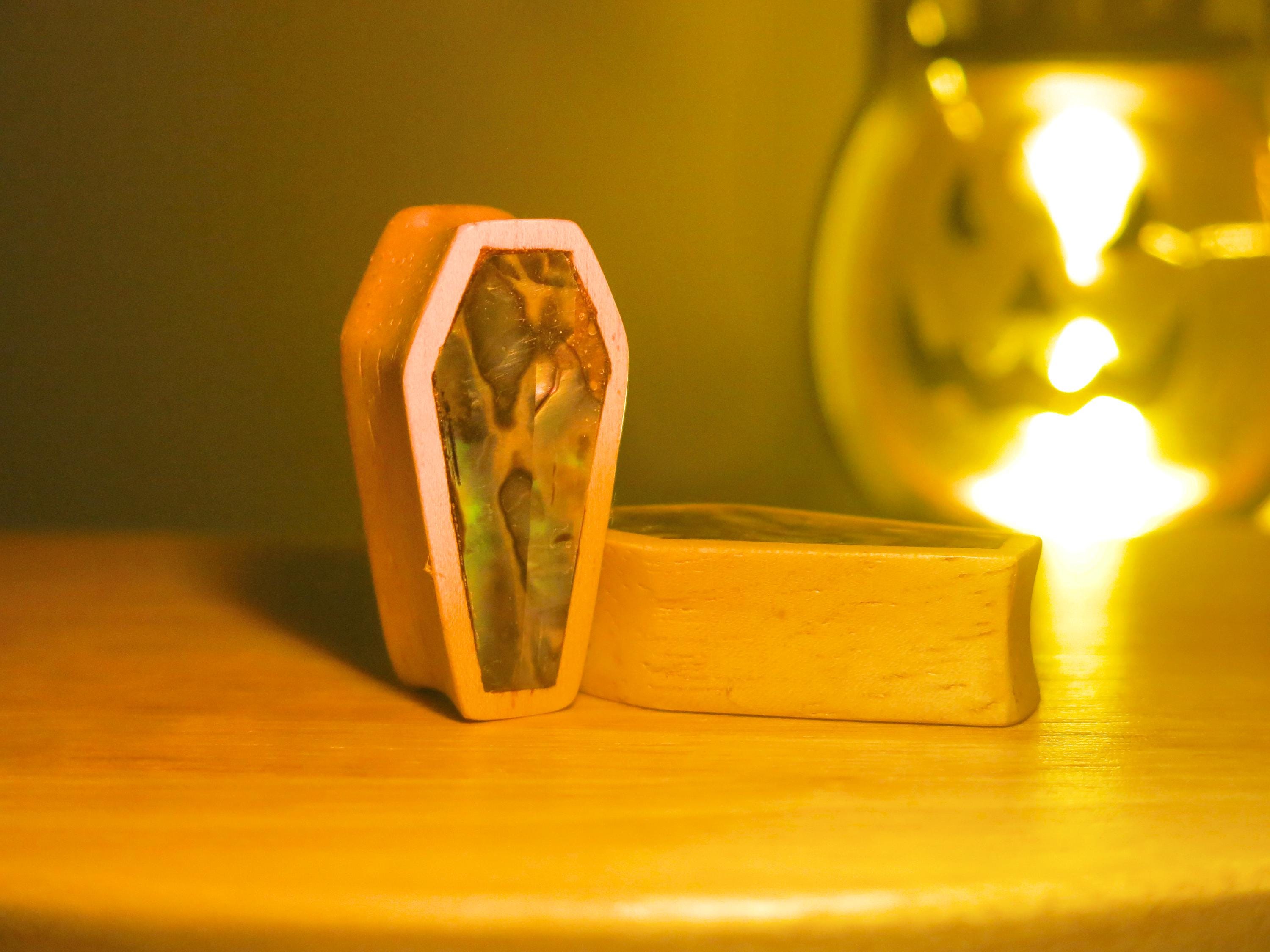Hevea Wood Coffin Plugs With Abalone Shell Inlay: Organic Body Jewelry ...