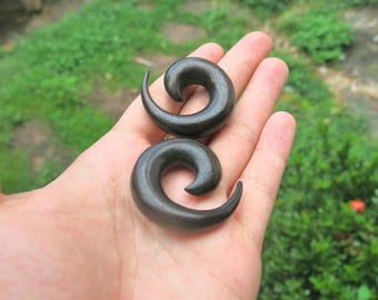 Black Wood Spiral Ear Tapers: Handmade Gauges for Stretching