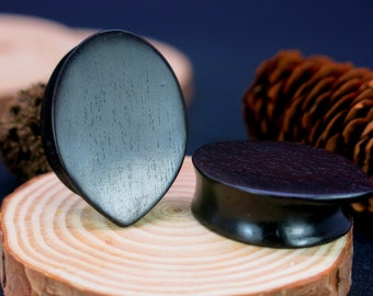 Black Wood Teardrop Plugs: Geometric Ear Stretching