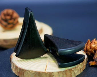 Black Raintree Wood Ear Weights: Hand Carved Lisu Gauges
