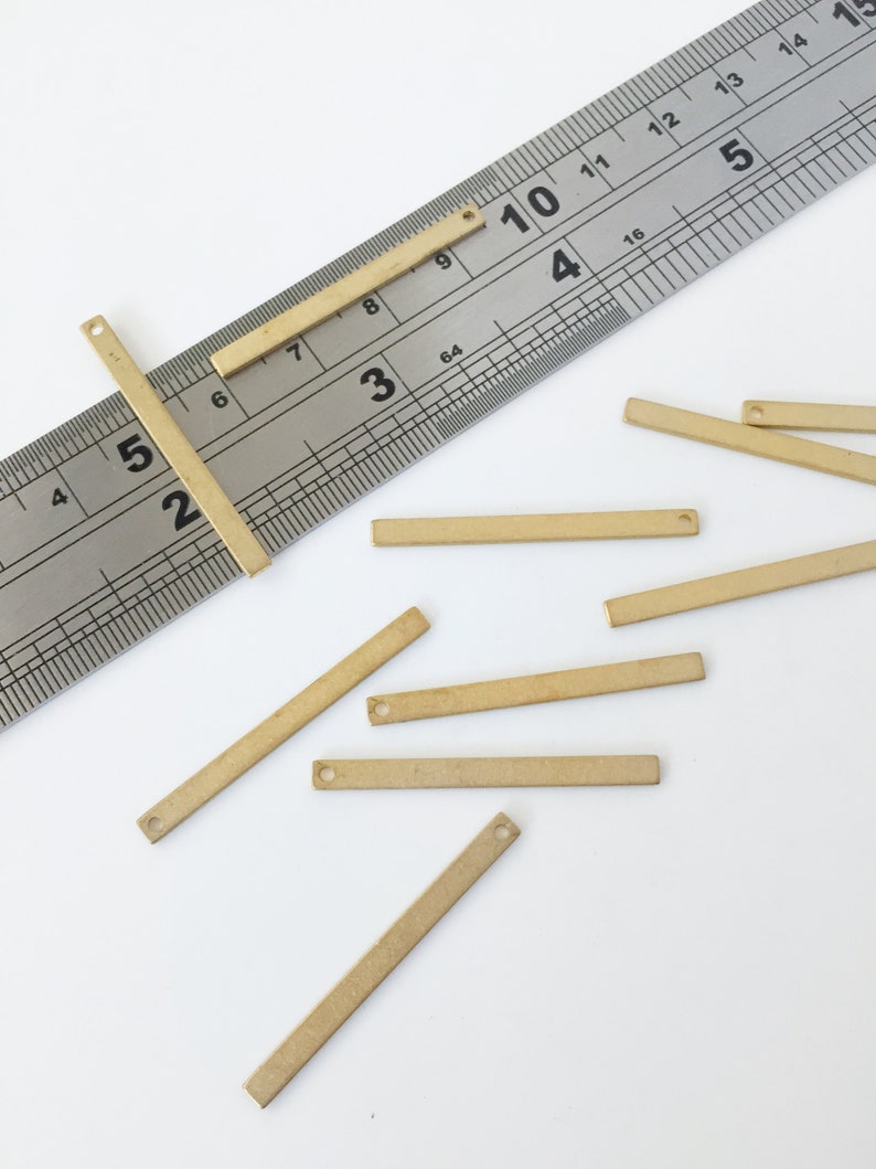 C0017 8 x Raw Brass Flat Bar Charms 35x3mm Unplated Brass Rectangular Pendants