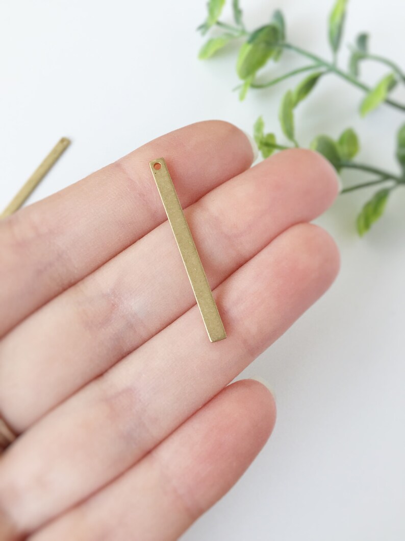 C0017 8 x Raw Brass Flat Bar Charms 35x3mm Unplated Brass Rectangular Pendants