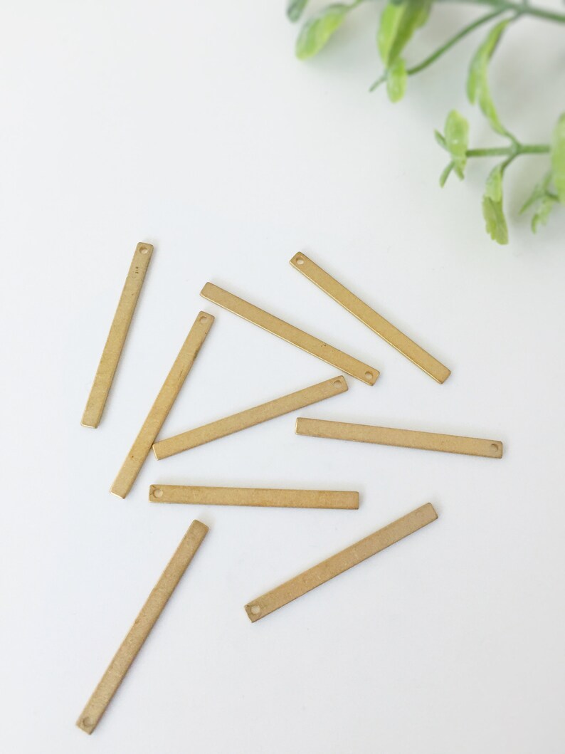 C0017 8 x Raw Brass Flat Bar Charms 35x3mm Unplated Brass Rectangular Pendants