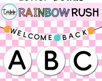 Decorazioni per la classe con perline arcobaleno: striscione con alfabeto stampabile (download PDF)