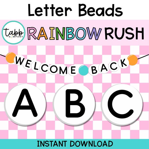 Rainbow Letter Beads Classroom Decor: Printable Alphabet Banner (PDF Download