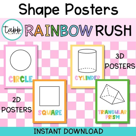 Rainbow Shape Posters: 2D & 3D Classroom Decor (Printable PDF/PNG Files)