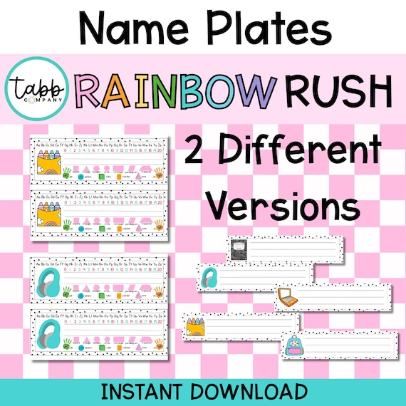 Rainbow Classroom Name Plates: Alphabet & Number Line (Printable PDF
