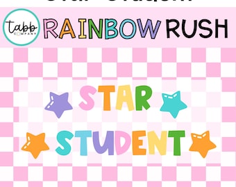 Bacheca per studenti Rainbow Star: decorazioni per l'aula (download PDF)