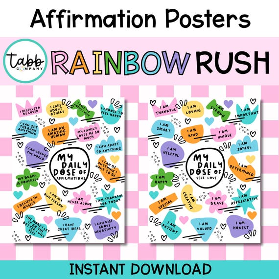 Rainbow Affirmation Posters: Classroom Bulletin Board Decor (PDF/PNG Files)