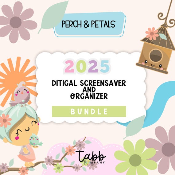 2025 Digital Calendar and Organizer Screensaver | Cute Desktop Wallpaper | Monthly Desktop Organizer | Aesthetic Computer Organizer Bundle