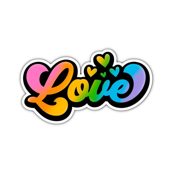 Retro 'Love' Vinyl Sticker: Rainbow Heart Laptop Decal