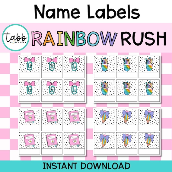 Rainbow Classroom Labels: Printable Desk & Locker Name Tags (PDF Download