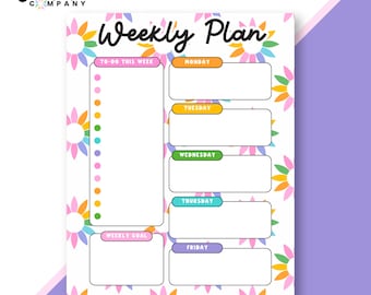 Colorful Weekly Planner Pad: Tear-Off Organizer, 8.5x11 inches