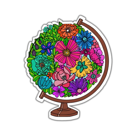Floral Globe Sticker: Vinyl Die Cut Planner Stickers
