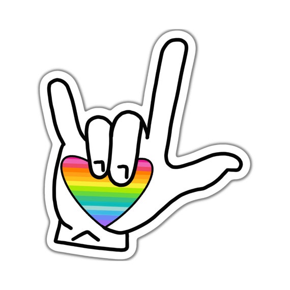 ASL Rainbow Heart Love Sticker: Die Cut Vinyl Sticker