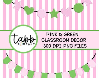 Decorazioni per l'aula malvagie: bacheca rosa e verde (download digitale)