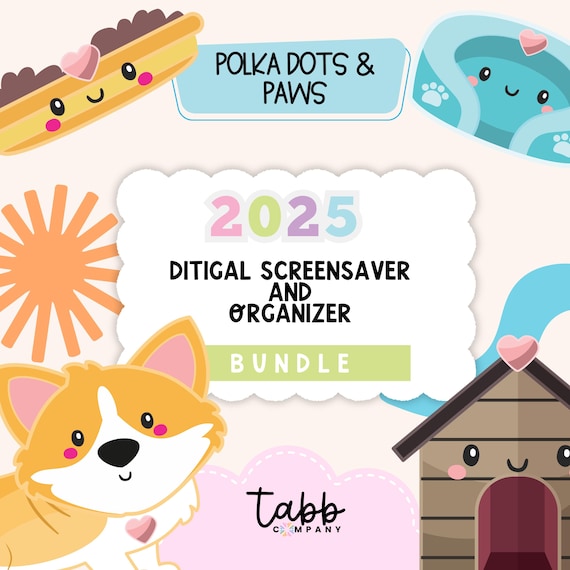 2025 Digital Calendar and Organizer Screensaver | Cute Desktop Wallpaper | Monthly Desktop Organizer | Aesthetic Computer Organizer Bundle