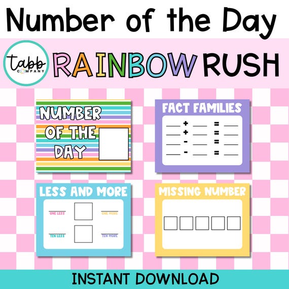 Rainbow Math Classroom Decor: Number of the Day Printable (PDF/PNG Files)
