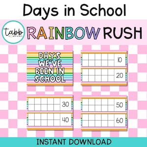 RAINBOW RUSH Calendar Set, Classroom Decor, Rainbow Decor, Printable, Printable Days in School Chart, Ten Frame Counting, Number Sense