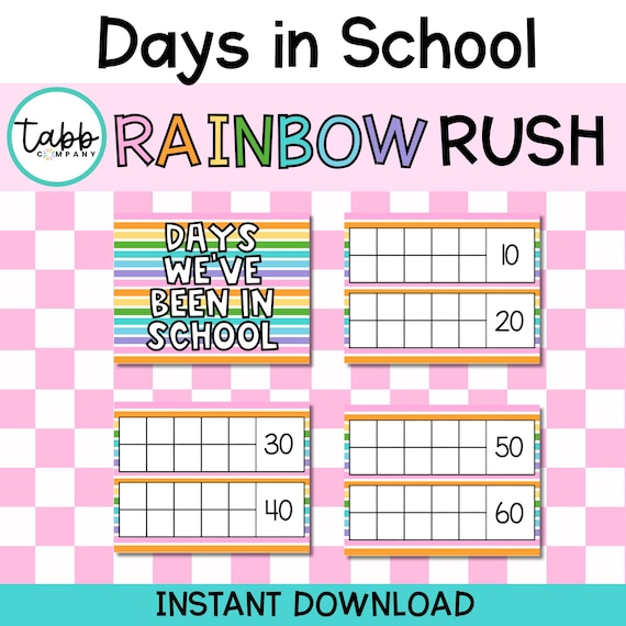 Rainbow Classroom Calendar Set: Days in School Chart, Ten Frame (PDF Download)