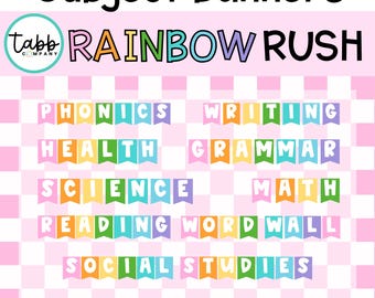 Striscioni arcobaleno per le materie scolastiche: decorazioni murali stampabili (download PDF 8,5x11 pollici)