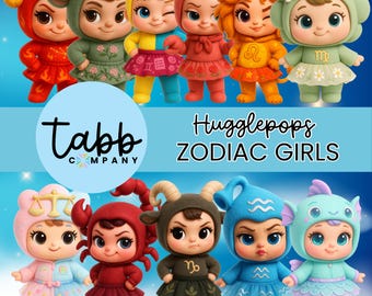 HUGGLEPOPS Zodiac Girls, Clipart digitale, Pacchetto clipart, PNG zodiacali, Clipart carini, Clipart, Stampabili, Cancelleria