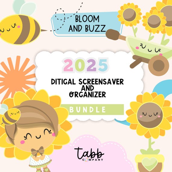 2025 Digital Calendar and Organizer Screensaver | Cute Desktop Wallpaper | Monthly Desktop Organizer | Aesthetic Computer Organizer Bundle