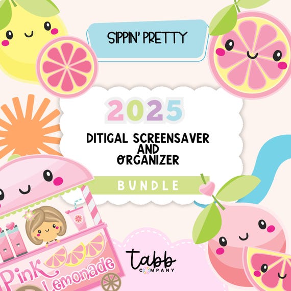 2025 Digital Calendar and Organizer Screensaver | Cute Desktop Wallpaper | Monthly Desktop Organizer | Aesthetic Computer Organizer Bundle