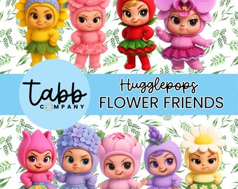 Clipart di ragazze con i fiori: personaggi di Hugglepop Onesie (download digitale)