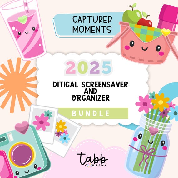 2025 Digital Calendar and Organizer Screensaver | Cute Desktop Wallpaper | Monthly Desktop Organizer | Aesthetic Computer Organizer Bundle