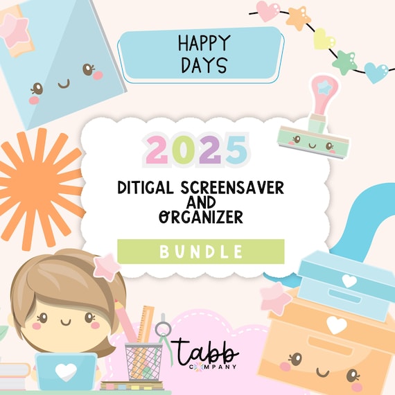 2025 Digital Calendar and Organizer Screensaver | Cute Desktop Wallpaper | Monthly Desktop Organizer | Aesthetic Computer Organizer Bundle