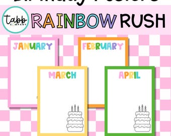 Poster di compleanno arcobaleno: decorazioni per bacheche per la classe (file PDF/PNG)