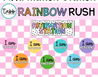Poster della Rainbow Affirmation Station: decorazioni per bacheche in classe (file PDF/PNG stampabili)