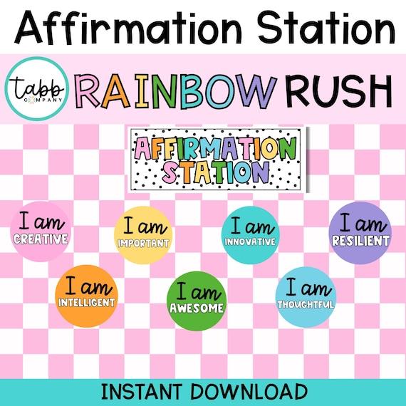 Rainbow Affirmation Station Posters: Classroom Bulletin Board Decor (Printable PDF/PNG Files)