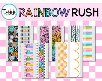 Bordi per bacheche stampabili Rainbow Rush: decorazioni per la classe (download PDF)