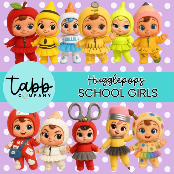 HUGGLEPOPS School Girls, School Clipart, Digital Clipart, Clipart Bundle, School png, Back to School Clipart, School Supply Clipart, Clipart