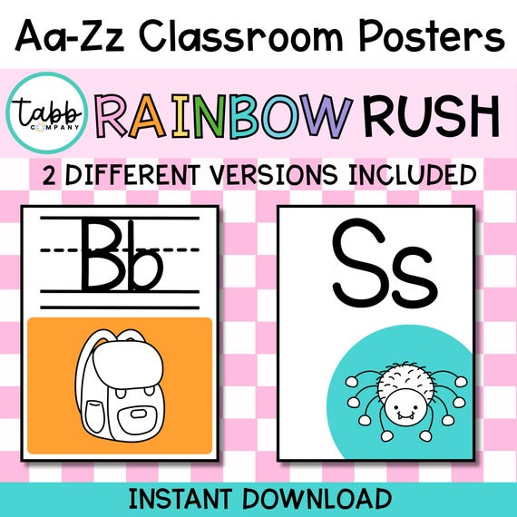 Rainbow Alphabet Classroom Posters A-Z (Printable Digital Download)