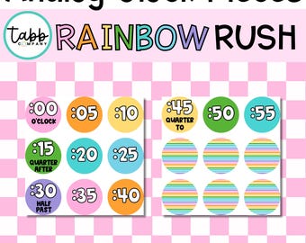 Segnaminuti con orologio arcobaleno: decorazioni per la classe stampabili (download PDF)